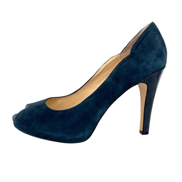 Nine West Portofino Blue Suede Leather Peep Toe 4 Inch Pumps Size 10 - Picture 5 of 16